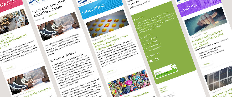 alcune pagine del sito MindFood visualizzate con lo smartphone
