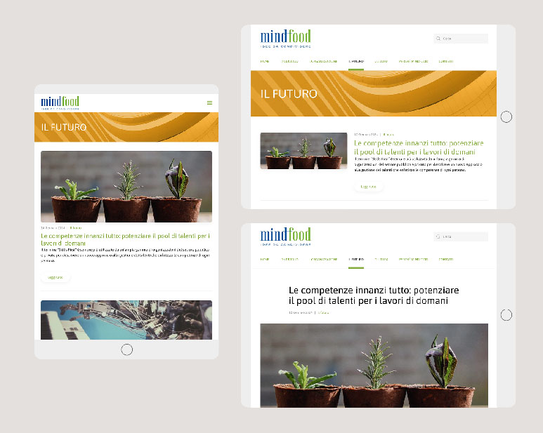 visualizzazioni parziali delle pagine interne del sito MindFood