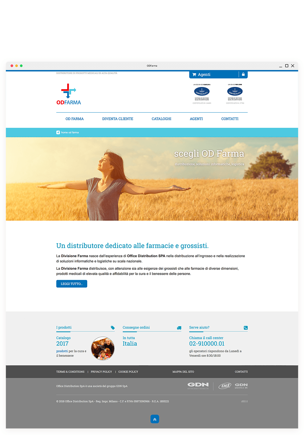 visualizzazione del layout della homepage del sito responsive OD Farma