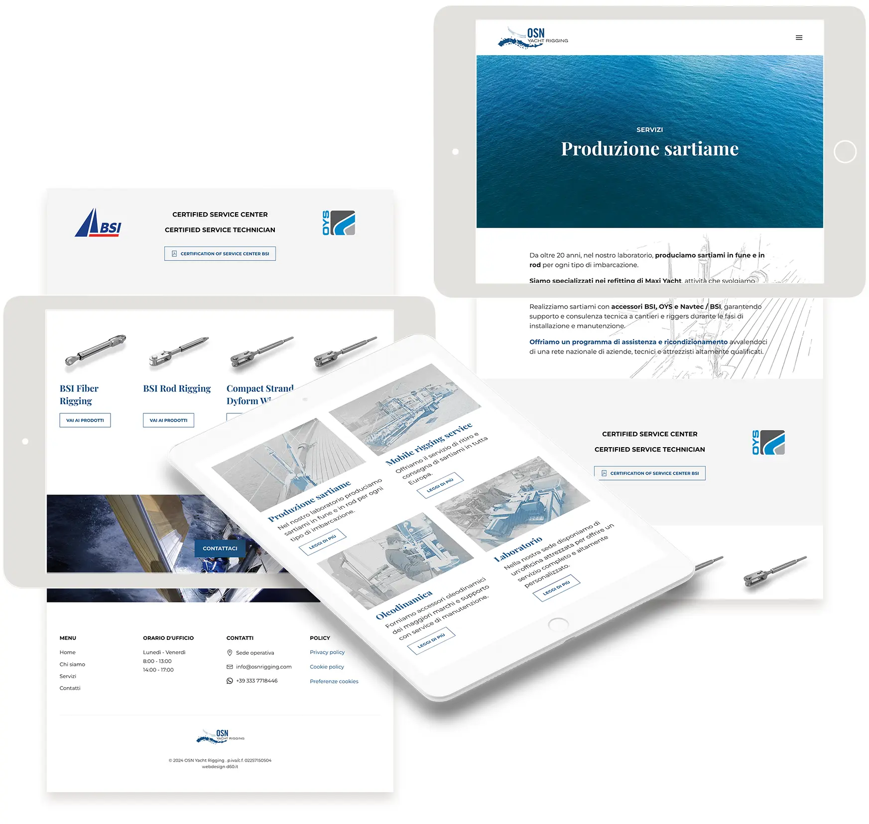visualizzazioni parziali delle pagine interne del sito OSN Yacht Rigging